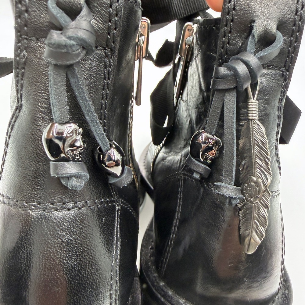 Zadig & Voltaire Laureen Roma Boots Black Leather Lace-Up Skull Women Sz 37 / 7 - Picture 7 of 12